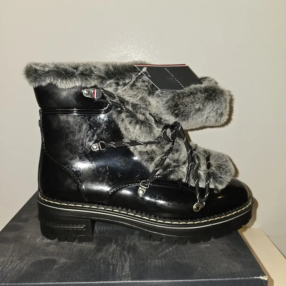Tommy Hilfiger Womens Armini Black Combat & Lace-up Boots 11 Medium